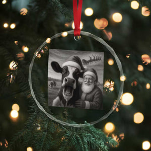 Funny Santa Selfie with Cow Christmas Crystal Glass Ornament TS14 Print Your Wear