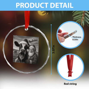 Funny Santa Selfie with Cow Christmas Crystal Glass Ornament TS14 Print Your Wear