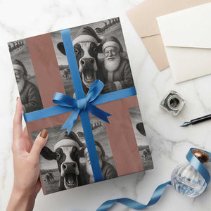Funny Santa Selfie with Cow Xmas Wrapping Paper Roll TS14 Mocha Print Your Wear