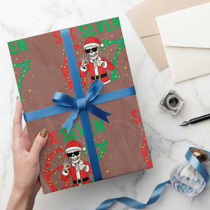 Funny Santa Skeleton Says Six Seven Wrapping Paper Roll Christmas Meme Gift TS12 Mocha Print Your Wear