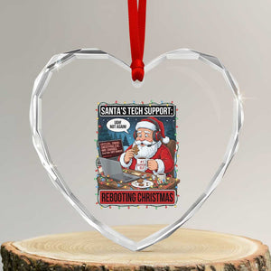 Funny Santa Tech Support Christmas Heart Crystal Glass Ornament Rebooting Christmas Geek Humor Gift TS02 Transparent Glass 3'' Heart Print Your Wear