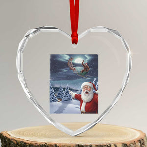 Funny Santa With Bigfoot Selfie Christmas Heart Crystal Glass Ornament TS14 Transparent Glass 3'' Heart Print Your Wear