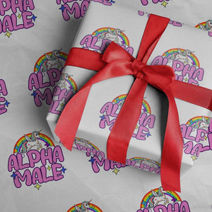Funny Sarcastic Alpha Male Wrapping Paper Roll Unicorn Sarcastic Ironic Weird Y2K Humor TS02 White Print Your Wear