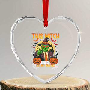 Funny Sarcastic Trump Witch Heart Crystal Glass Ornament This Witch Runs On Ice and Tariffs Political Satire TS02 Transparent Glass 3'' Heart Print Your Wear