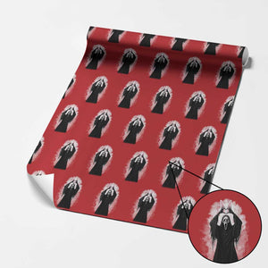 Funny Scary Bunny Face Ghost Heart Hand Sign Easter Day Wrapping Paper Roll TS11 Red Print Your Wear