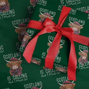 Funny Scotland Is Calling And I Must Go Wrapping Paper Roll Highland Cow TS11 Green Print Your Wear