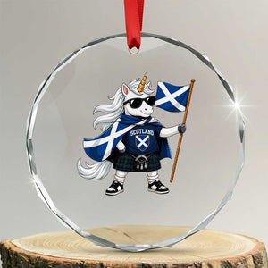 Funny Scotland Unicorn Crystal Glass Ornament Cool Scottish Unicorn with Kilt Flag Scotland Pride Football Fans