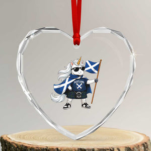 Funny Scotland Unicorn Heart Crystal Glass Ornament Cool Scottish Unicorn with Kilt Flag Scotland Pride Football Fans