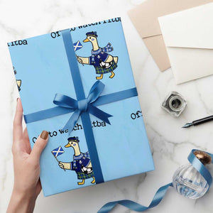Funny Scottish Goose Scotland Football Wrapping Paper Roll Off to Watch Fitba Soccer Fans Meme TS02 Light Blue Print Your Wear