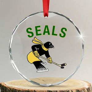 Funny Seal Ice Hockey Player Crystal Glass Ornament Winter Sports Gift TS12 Transparent Glass 3'' Circle Print Your Wear