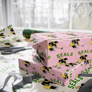 Funny Seal Ice Hockey Player Wrapping Paper Roll Winter Sports Gift TS12 Light Pink Print Your Wear