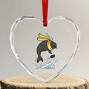 Funny Seal Playing Ice Hockey Heart Crystal Glass Ornament Winter Sports Gift TS12 Transparent Glass 3'' Heart Print Your Wear