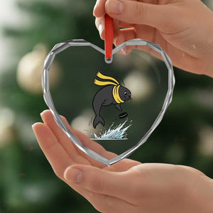 Funny Seal Playing Ice Hockey Heart Crystal Glass Ornament Winter Sports Gift TS12 Print Your Wear