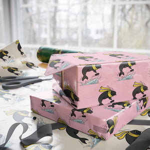 Funny Seal Playing Ice Hockey Wrapping Paper Roll Winter Sports Gift TS12 Light Pink Print Your Wear