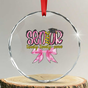 Funny Senior EST 2027 Graduation Crystal Glass Ornament Twenty Twenty Seven Pink Bow TS11 Transparent Glass 3'' Circle Print Your Wear