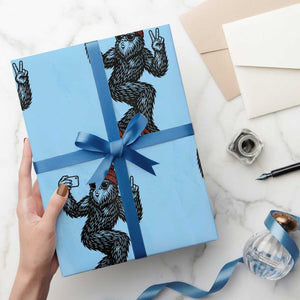 Funny Sexy Bigfoot Selfie Wrapping Paper Roll Sasquatch Lover Gift TS12 Light Blue Print Your Wear