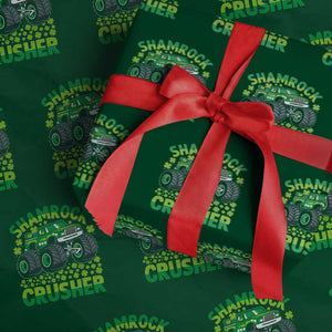 Funny Shamrock Crusher Monster Truck Wrapping Paper Roll Happy St Patricks Day Boys TS02 Green Print Your Wear