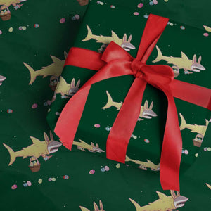 Funny Shark Easter Wrapping Paper Roll Cute Bunny Ears Eggs Hunting Teens Boys Kids TS10 Green Print Your Wear