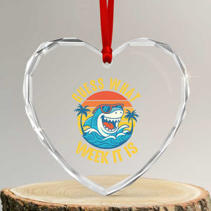 Funny Shark Lover Week Heart Crystal Glass Ornament Guess What Week It Is Ocean Wildlife Retro Sunset TS02 Transparent Glass 3'' Heart Print Your Wear