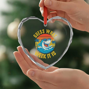 Funny Shark Lover Week Heart Crystal Glass Ornament Guess What Week It Is Ocean Wildlife Retro Sunset TS02 Print Your Wear