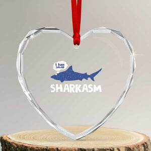 Funny Shark Sarcasm Heart Crystal Glass Ornament Shark Sharkasm Marine Biology Vintage TS02 Transparent Glass 3'' Heart Print Your Wear