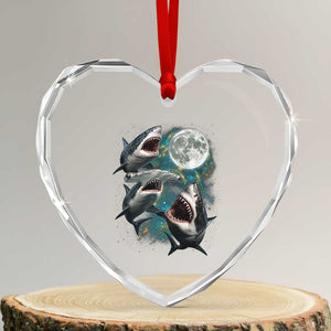 Funny Sharks Howling at Moon Heart Crystal Glass Ornament Funny Great White Sharks and Hammerhead Shark
