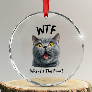 Funny Shocked British Shorthair Cat Crystal Glass Ornament Where Is The Food TS12 Transparent Glass 3'' Circle Print Your Wear