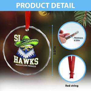 Funny Si Hawks in Mexican Sombrero Crystal Glass Ornament Seattle Skyline Pride Mazatlan Mexico Vacation Green and Blue TS02 Print Your Wear