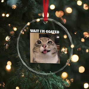 Funny Silly Cat Meme Crystal Glass Ornament Wait Im Goated