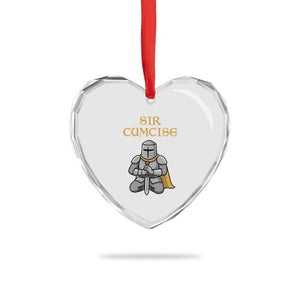 Funny Sir Cumcise Kneeling Knight Graphic Heart Crystal Glass Ornament Sarcastic Wordplay Medieval Dark Adult Humor