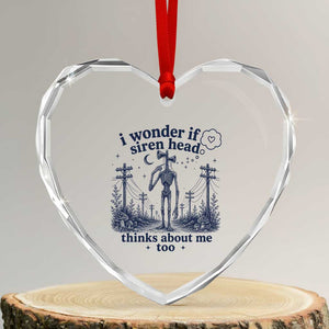 Funny Siren Head Heart Crystal Glass Ornament I Wonder If Siren Head Thinks About Me Too Weirdcore Cryptid Lovers