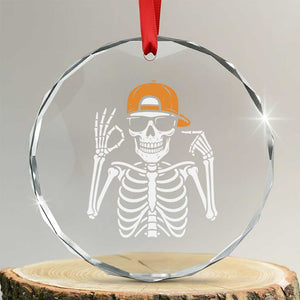 Funny Six Seven 67 Skeleton Gen Alpha Halloween Meme Crystal Glass Ornament TS11 Transparent Glass 3'' Circle Print Your Wear
