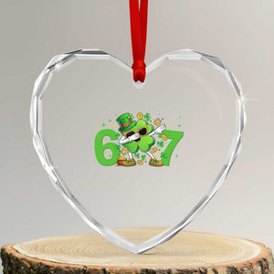 Funny Six Seven 67 St Patricks Day Dabbing Shamrock Heart Crystal Glass Ornament TS11 Transparent Glass 3'' Heart Print Your Wear