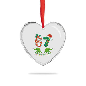Funny Six Seven Christmas 67 Meme Gen Alpha Slang Elf Hands Heart Crystal Glass Ornament TS11 Print Your Wear