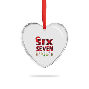 Funny Six Seven Christmas Heart Crystal Glass Ornament 67 Meme Gen Alpha Slang Red Plaid Xmas Pajamas TS10 Print Your Wear