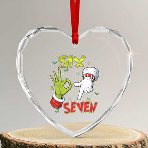 Funny Six Seven Christmas Heart Crystal Glass Ornament 67 Meme Xmas Santa Elf Hand Gen Alpha TS11 Transparent Glass 3'' Heart Print Your Wear