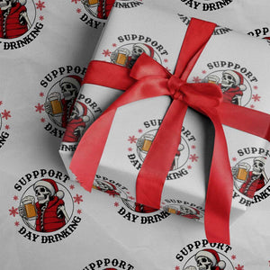 Funny Skeleton Beer Christmas Wrapping Paper Roll Support Day Drinking TS14 White Print Your Wear