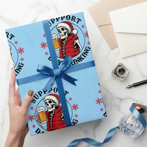 Funny Skeleton Beer Christmas Wrapping Paper Roll Support Day Drinking TS14 Light Blue Print Your Wear