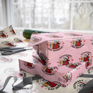 Funny Skeleton Beer Christmas Wrapping Paper Roll Support Day Drinking TS14 Light Pink Print Your Wear