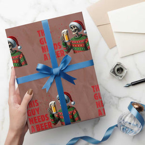 Funny Skeleton Beer Christmas Wrapping Paper Roll This Guy Needs A Beer TS14 Mocha Print Your Wear
