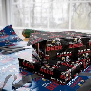 Funny Skeleton Beer Christmas Wrapping Paper Roll This Is My Costume Now Give Me A Beer TS14 Black Print Your Wear