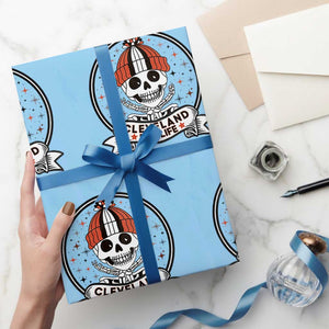 Funny Skeleton Dark Football Lover Wrapping Paper Roll Cleveland For Life TS12 Light Blue Print Your Wear