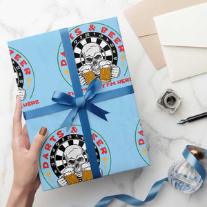 Funny Skeleton Darts Player Beer Lover Wrapping Paper Roll That Is Why I Am Here TS12 Light Blue Print Your Wear