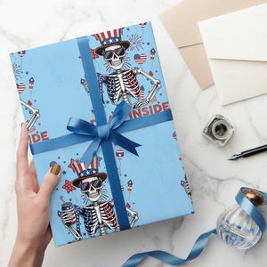 Funny Skeleton Dead Inside But Its Freedom Wrapping Paper Roll Patriotic Gift TS12 Light Blue Print Your Wear