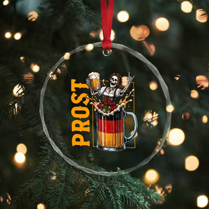 Funny Skeleton Oktoberfest Crystal Glass Ornament Spooky Prost German Beer Drinker Graphic