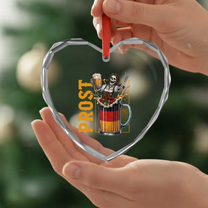 Funny Skeleton Oktoberfest Heart Crystal Glass Ornament Spooky Prost German Beer Drinker Graphic