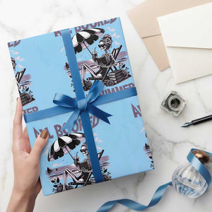 Funny Skeleton Reading At The Beach Wrapping Paper Roll All Booked For Summer TS12 Light Blue Print Your Wear
