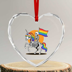 Funny Skeleton Riding Unicorn LGBTQ Pride Heart Crystal Glass Ornament Rainbow Fantasy Graphic TS12 Transparent Glass 3'' Heart Print Your Wear