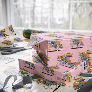 Funny Skeleton Riding Unicorn LGBTQ Pride Wrapping Paper Roll Rainbow Fantasy Graphic