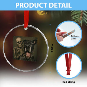 Funny Skeleton Selfie With Great Dane Crystal Glass Ornament Halloween Spooky Dog Lover Gift